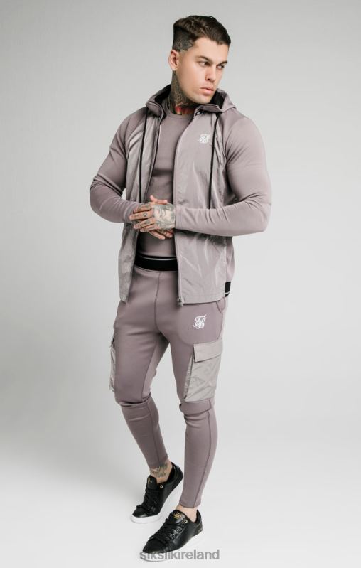SikSilk Men Adapt Crushed Nylon Zip Through Hoodie - Grey XTFJ453 Apparel