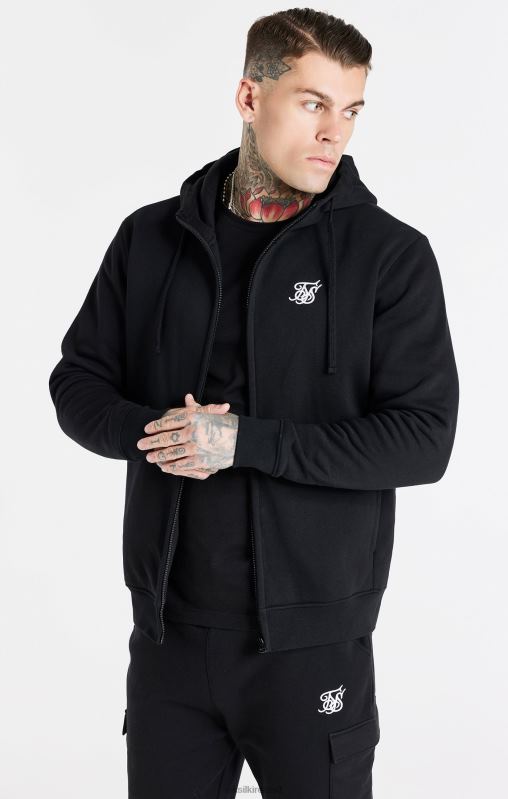 SikSilk Men Black Essential Zip Through Funnel Hoodie XTFJ427 Apparel