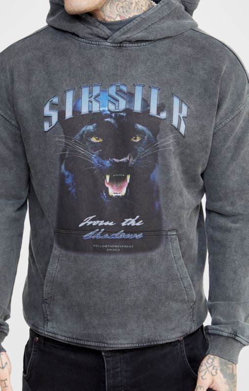 SikSilk Men Black Graphic Slim Cropped Hoodie XTFJ440 Apparel