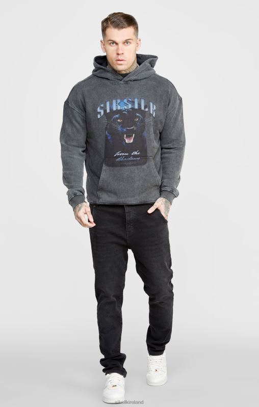 SikSilk Men Black Graphic Slim Cropped Hoodie XTFJ440 Apparel
