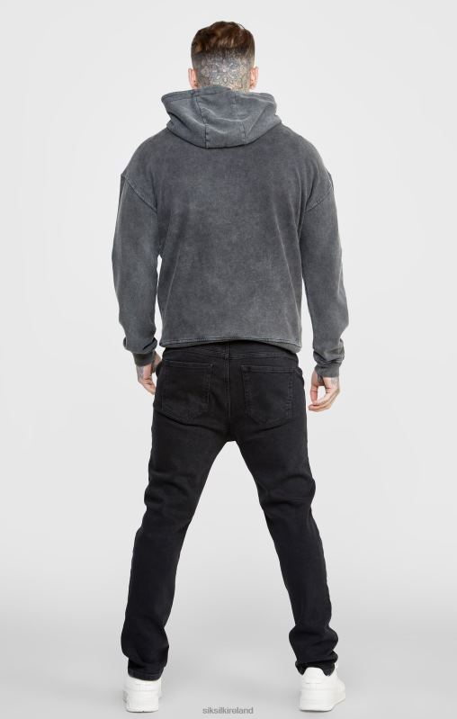 SikSilk Men Black Graphic Slim Cropped Hoodie XTFJ440 Apparel