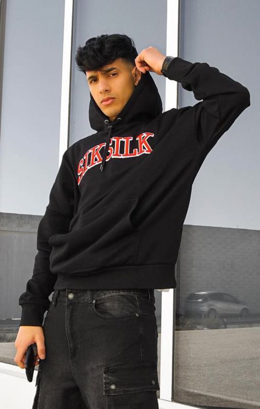 SikSilk Men Black Oversized Hoodie XTFJ426 Apparel