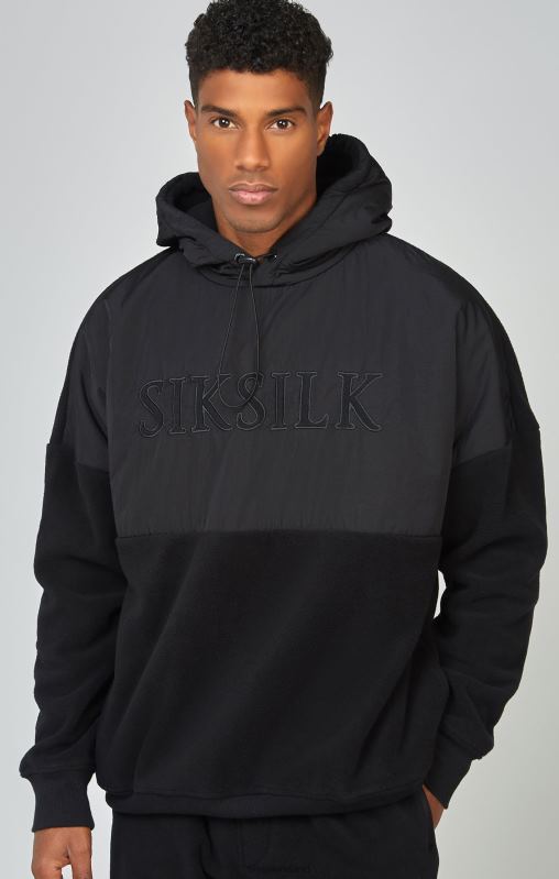SikSilk Men Black Polar Fleece Cut & Sew Overhead Hoodie XTFJ425 Apparel