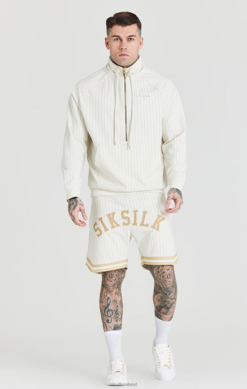 SikSilk Men Ecru Retro Half Zip Funnel Track Top XTFJ438 Apparel