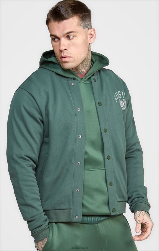 SikSilk Men Green Relaxed Varsity Bomber XTFJ429 Apparel