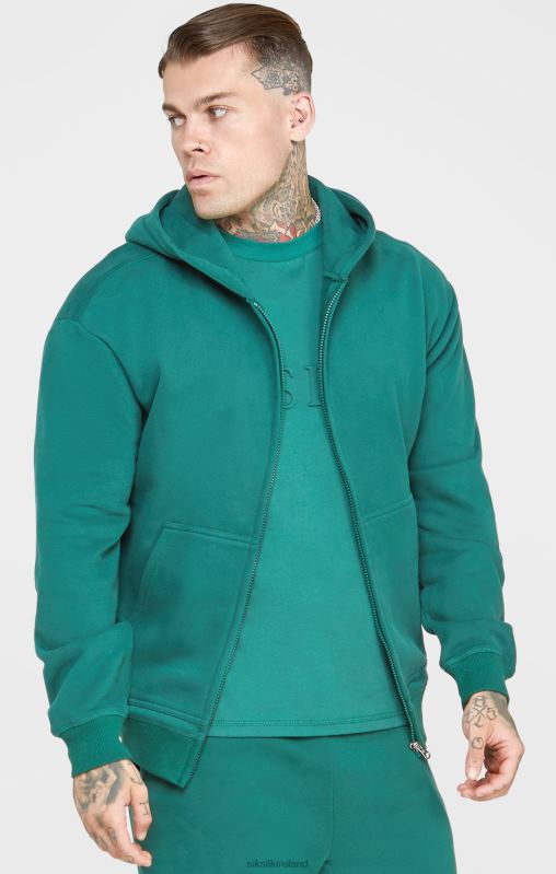 SikSilk Men Green Zip Through Hoodie XTFJ418 Apparel