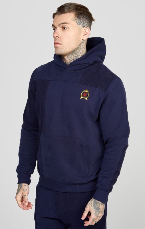SikSilk Men Navy Cut And Sew Reverse Oversized Hoodie XTFJ435 Apparel