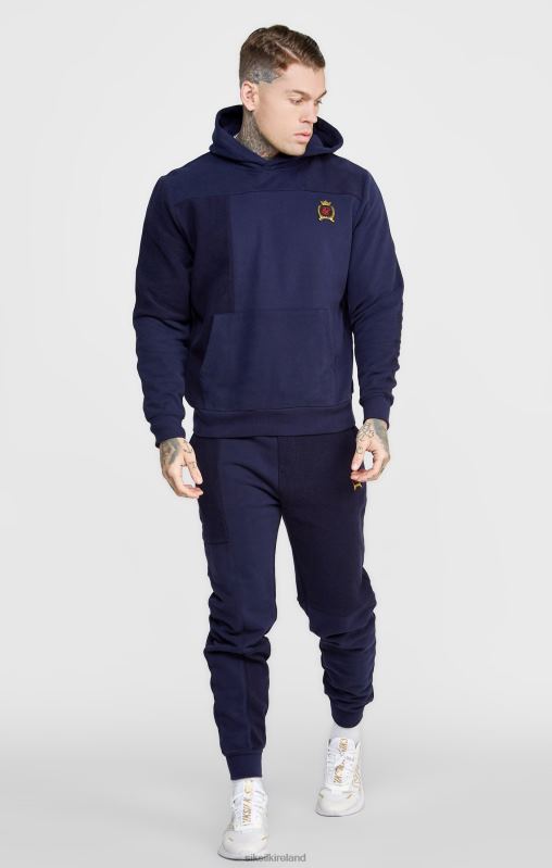SikSilk Men Navy Cut And Sew Reverse Oversized Hoodie XTFJ435 Apparel