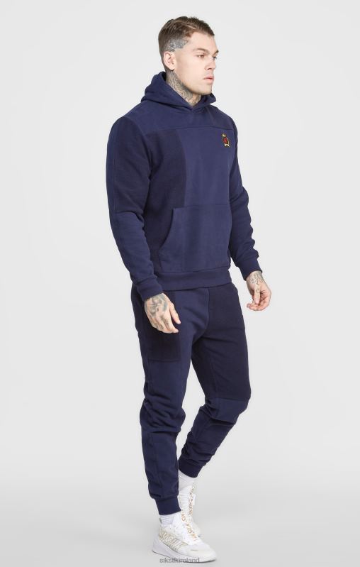 SikSilk Men Navy Cut And Sew Reverse Oversized Hoodie XTFJ435 Apparel