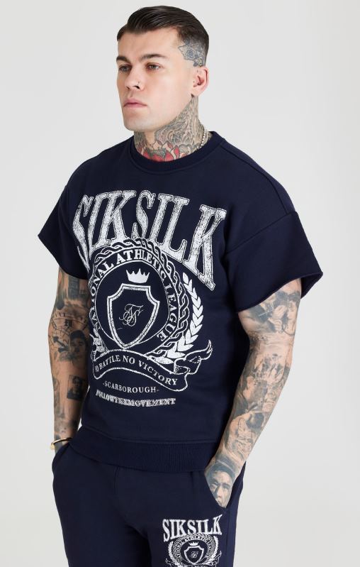 SikSilk Men Navy Varsity Sweatshirt XTFJ445 Apparel