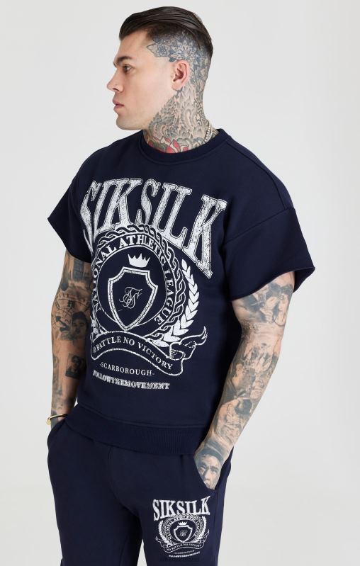 SikSilk Men Navy Varsity Sweatshirt XTFJ445 Apparel