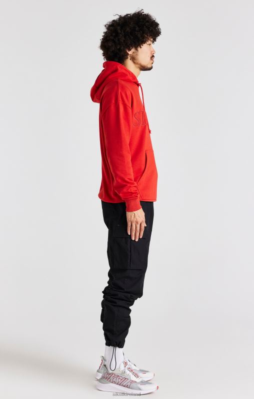 SikSilk Men Red Applique Hoodie XTFJ424 Apparel