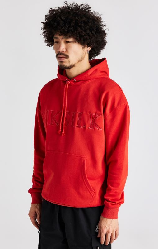 SikSilk Men Red Applique Hoodie XTFJ424 Apparel