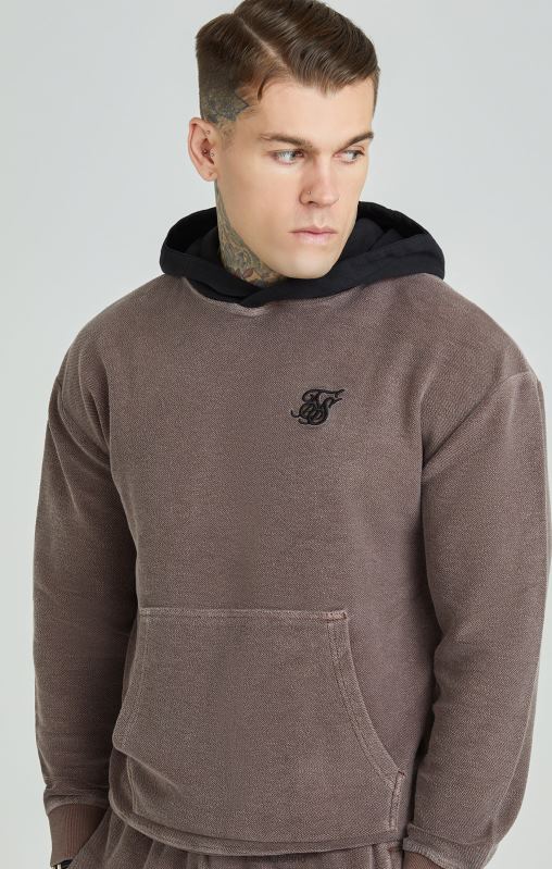 SikSilk Men Washed Brown Heavyweight Loopback Oversized Hoodie XTFJ430 Apparel