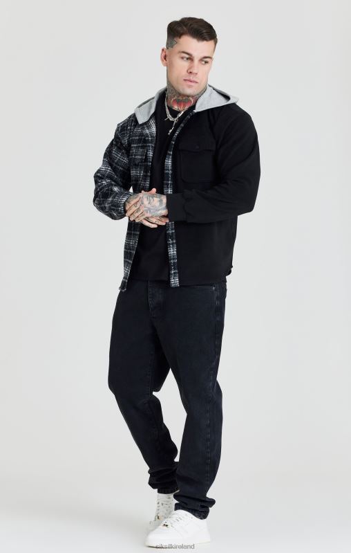 SikSilk Men Black Contrast Hooded Shirt XTFJ490 Apparel