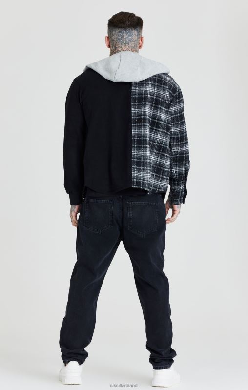 SikSilk Men Black Contrast Hooded Shirt XTFJ490 Apparel