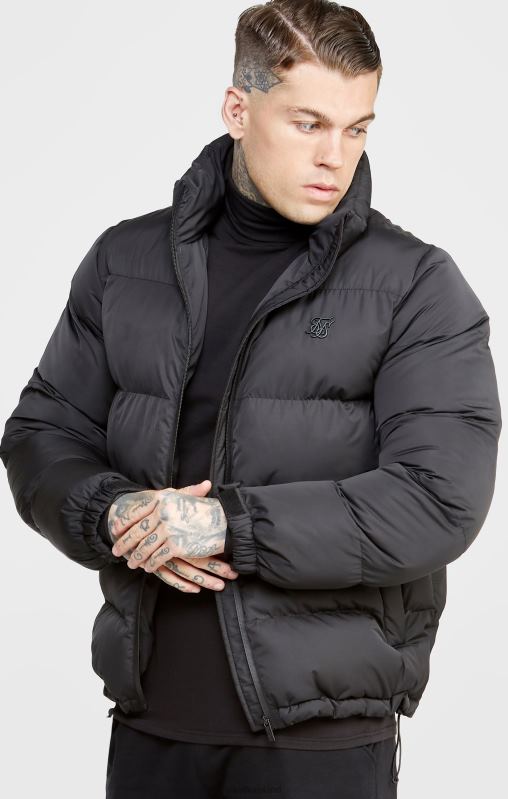 SikSilk Men Black Embossed Logo Bubble Jacket XTFJ479 Apparel