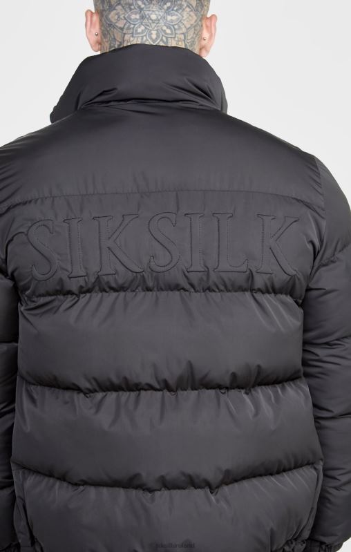 SikSilk Men Black Embossed Logo Bubble Jacket XTFJ479 Apparel