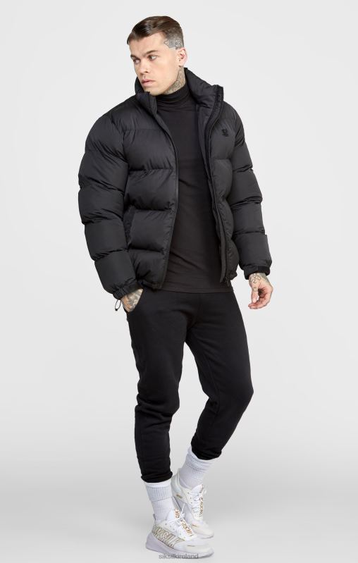 SikSilk Men Black Embossed Logo Bubble Jacket XTFJ479 Apparel