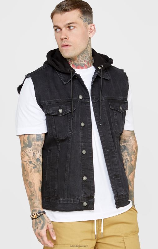 SikSilk Men Black Hooded Gilet XTFJ472 Apparel