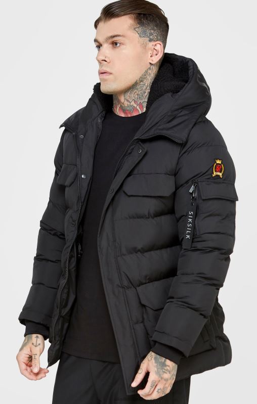 SikSilk Men Black Parka Coat XTFJ480 Apparel