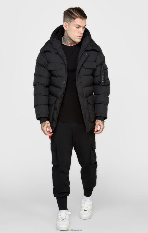 SikSilk Men Black Parka Coat XTFJ480 Apparel