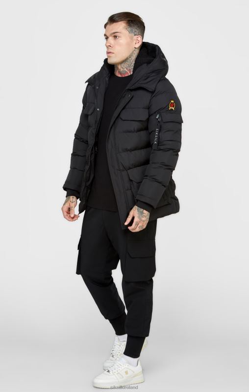 SikSilk Men Black Parka Coat XTFJ480 Apparel