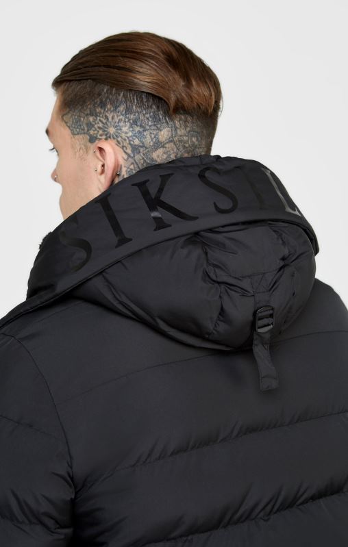 SikSilk Men Black Parka Coat XTFJ480 Apparel