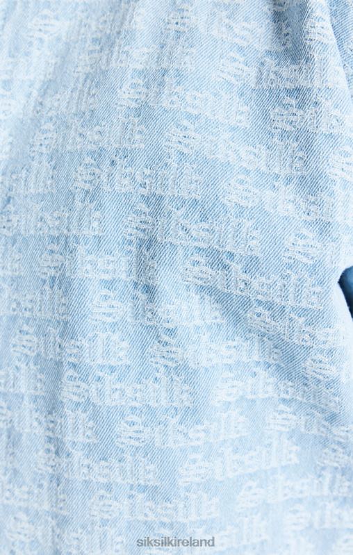 SikSilk Men Blue Jacquard Denim Bomber Jacket XTFJ471 Apparel