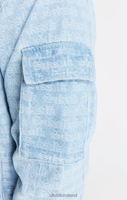 SikSilk Men Blue Jacquard Denim Bomber Jacket XTFJ471 Apparel