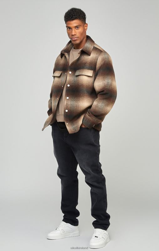 SikSilk Men Brown Printed Logo Check Overshirt XTFJ467 Apparel