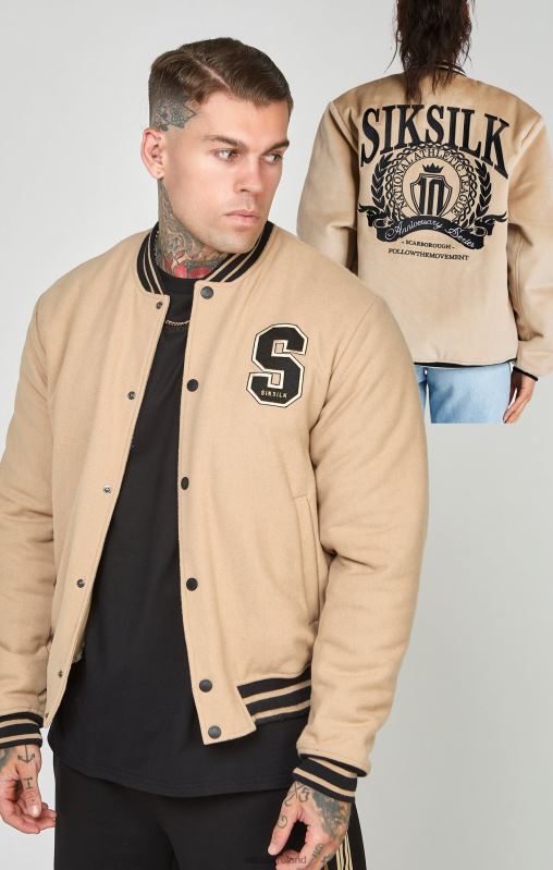 SikSilk Men Ecru Anniversary Varsity Jacket XTFJ486 Apparel