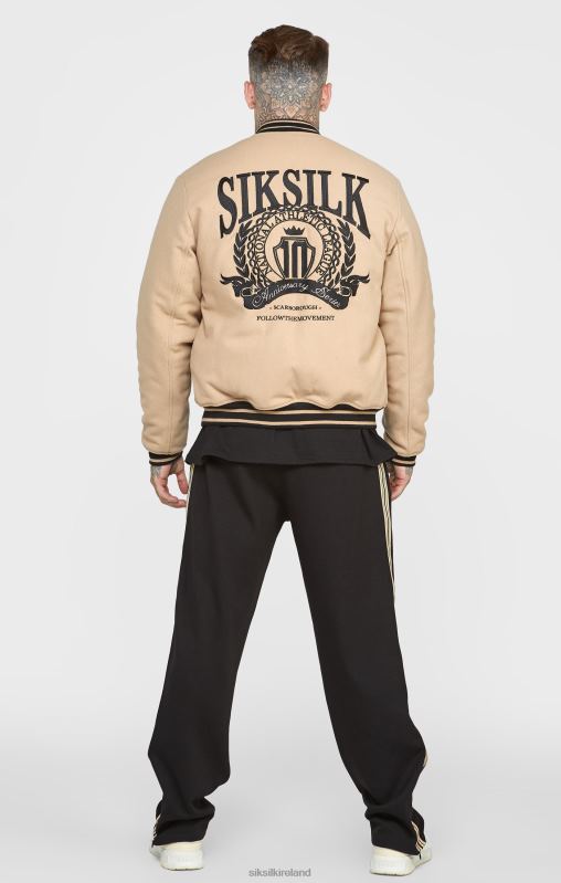 SikSilk Men Ecru Anniversary Varsity Jacket XTFJ486 Apparel