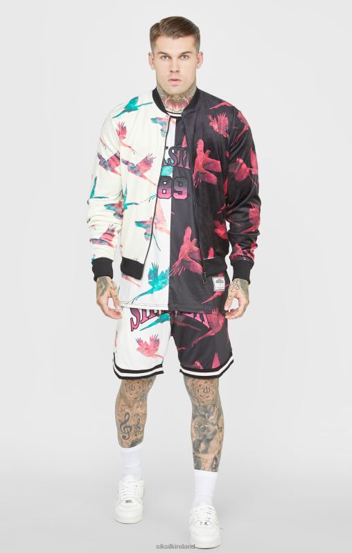 SikSilk Men Ecru Print Bomber Jacket XTFJ469 Apparel
