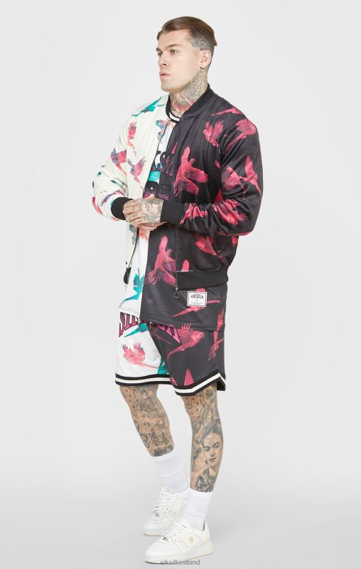 SikSilk Men Ecru Print Bomber Jacket XTFJ469 Apparel