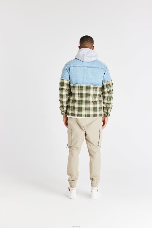 SikSilk Men Green Plaid Contrast Denim Jacket XTFJ496 Apparel