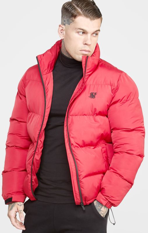 SikSilk Men Red Embossed Logo Puffer Jacket XTFJ495 Apparel