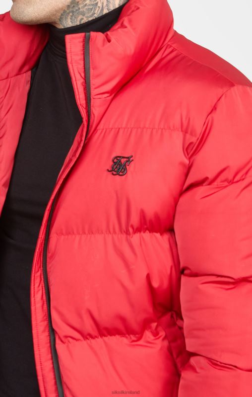 SikSilk Men Red Embossed Logo Puffer Jacket XTFJ495 Apparel