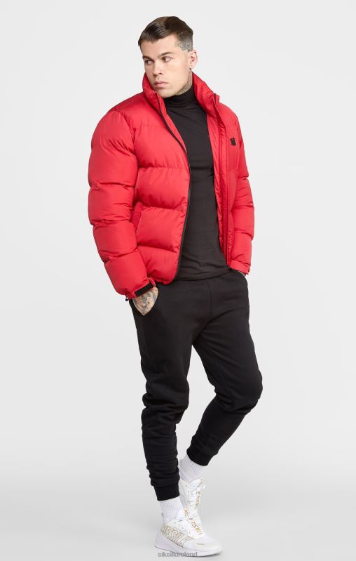 SikSilk Men Red Embossed Logo Puffer Jacket XTFJ495 Apparel