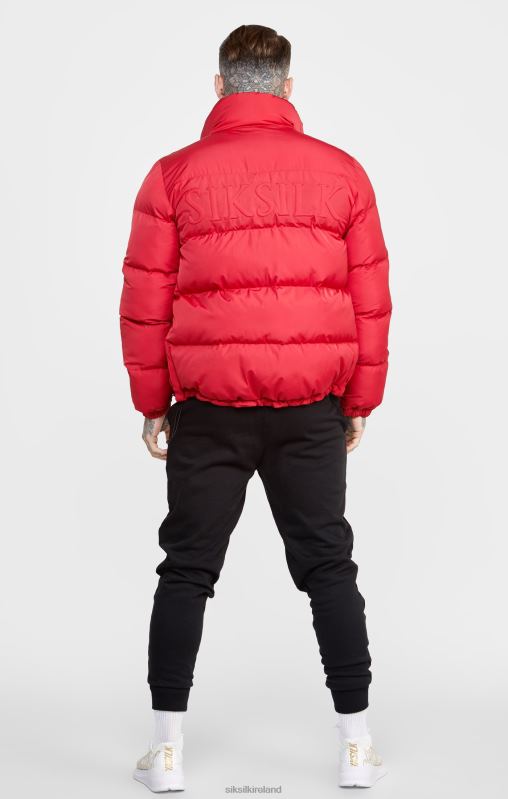 SikSilk Men Red Embossed Logo Puffer Jacket XTFJ495 Apparel