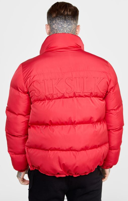 SikSilk Men Red Embossed Logo Puffer Jacket XTFJ495 Apparel
