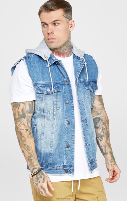 SikSilk Men Rinse & Denim Gilet XTFJ473 Apparel