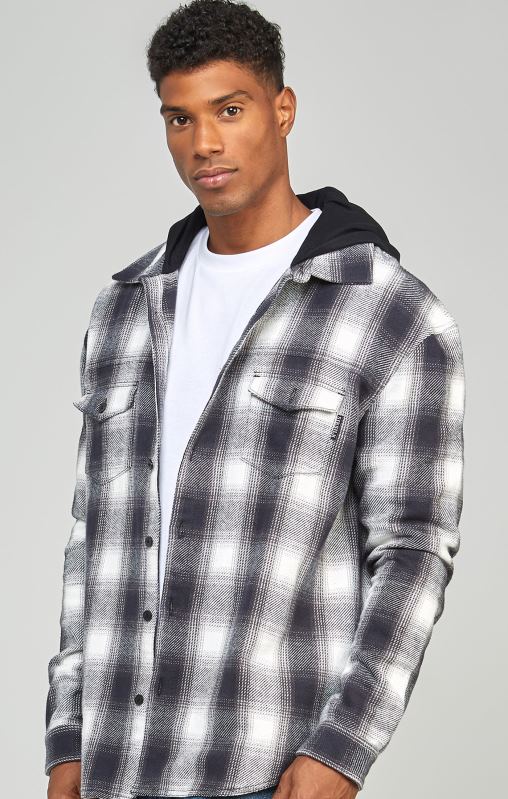 SikSilk Men Grey Plaid Hooded Shirt XTFJ461 Apparel