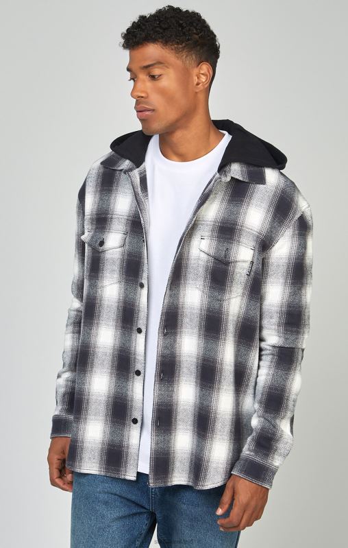 SikSilk Men Grey Plaid Hooded Shirt XTFJ461 Apparel
