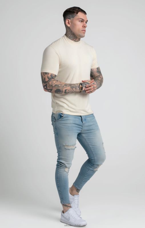 SikSilk Men Beige High Neck T-Shirt XTFJ378 Apparel