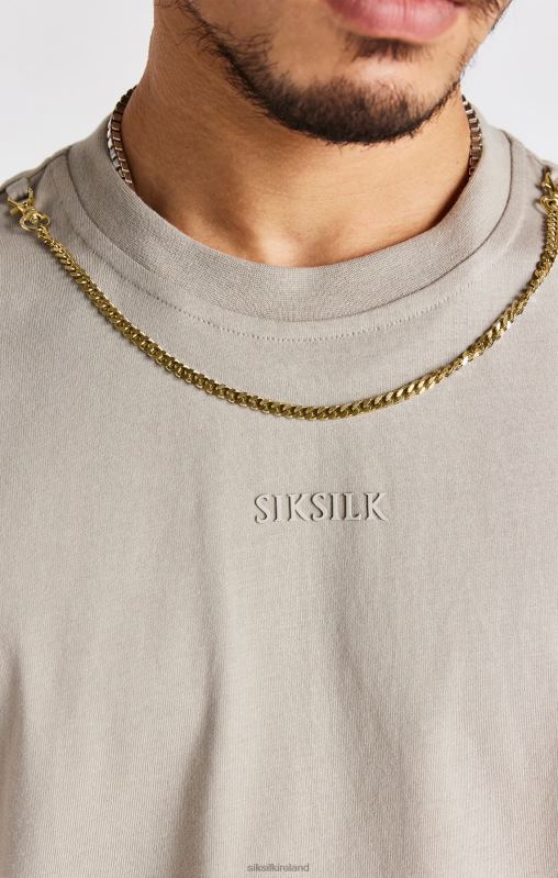 SikSilk Men Beige Oversized Chain T-Shirt XTFJ392 Apparel