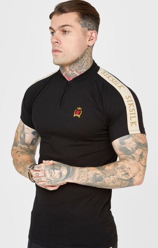 SikSilk Men Black Crest Short Sleeve Polo XTFJ385 Apparel