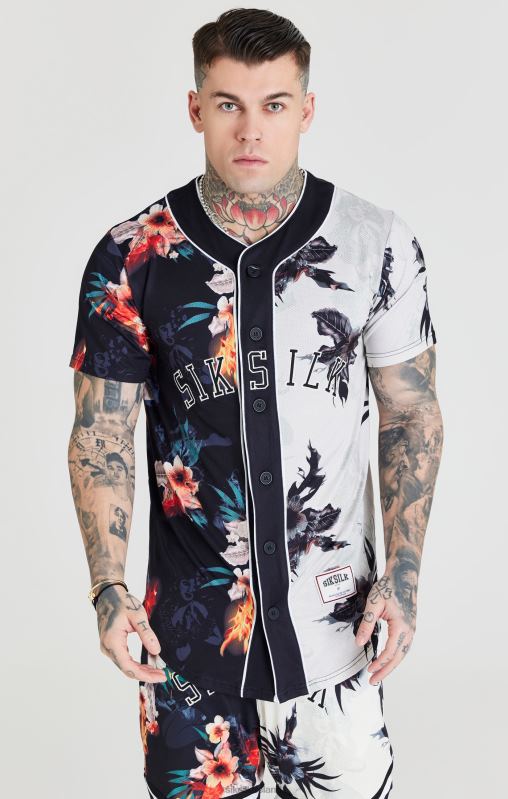 SikSilk Men Black & Ecru Print Baseball Jersey XTFJ398 Apparel