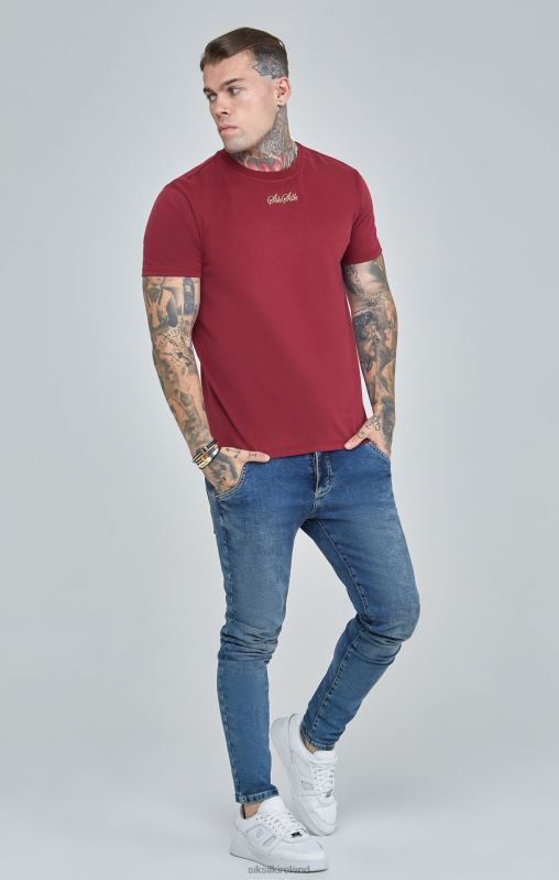 SikSilk Men Burgundy Script Logo Oversized T-Shirt XTFJ386 Apparel