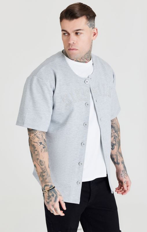 SikSilk Men Grey Marl Applique Logo Baseball Jersey XTFJ397 Apparel